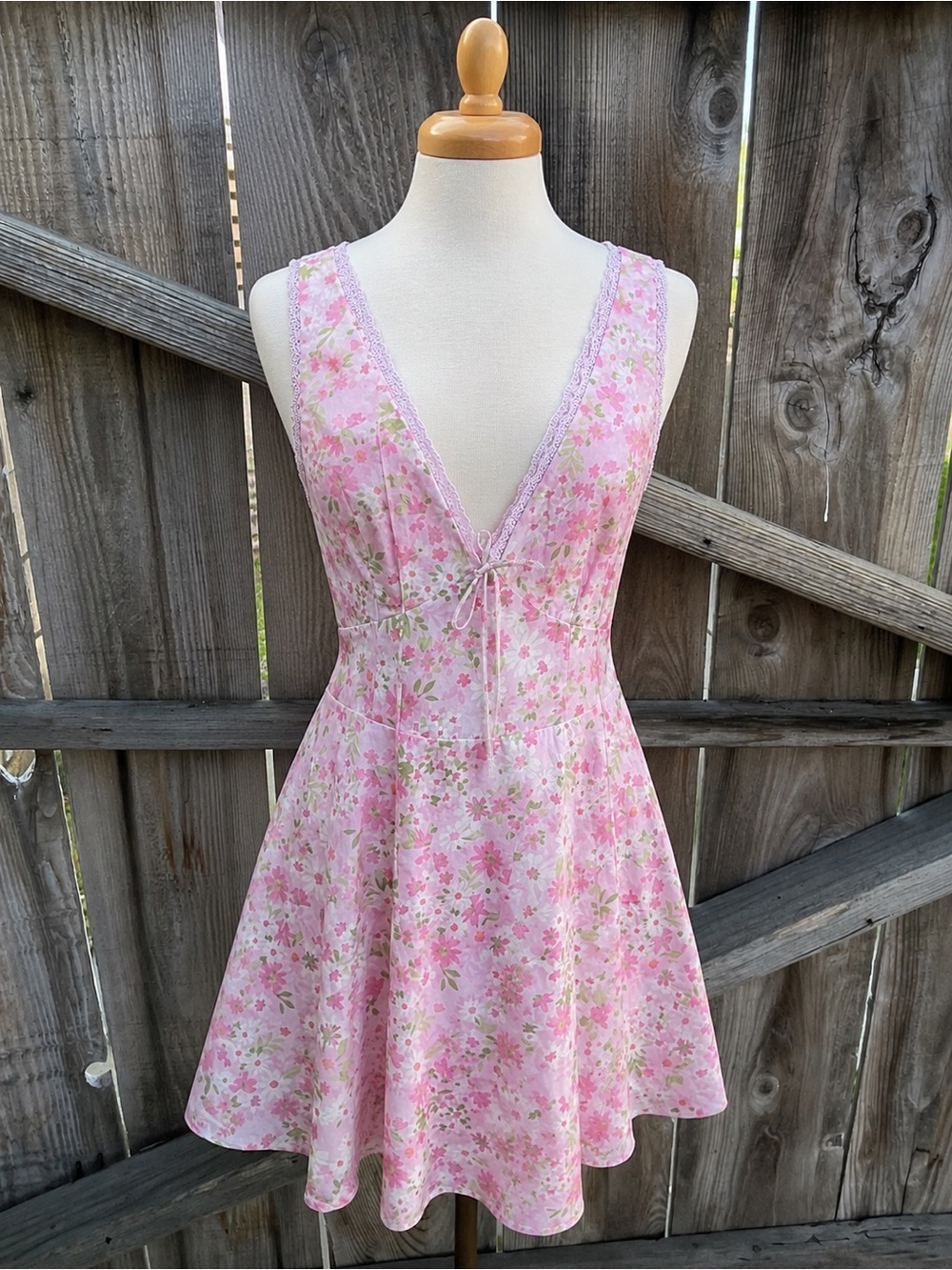 Altar’d State Pink Floral Lace Trim Sundress | Boho Cottagecore Mini Dress S